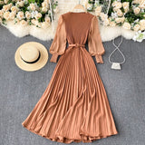 goosudu Autumn Fashion Streetwear Long Dress Design French Pleated Maxi Dress Women Elegant O Neck Long Sleeve A-line Dress