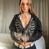 goosudu Y2K Rhinestone Zip Up Oversized Sweatshirts Summer Goth Hoodies Women Grunge Hooded Jacket Streetwear Retro Clothe