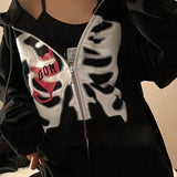 goosudu Y2K Rhinestone Zip Up Oversized Sweatshirts Summer Goth Hoodies Women Grunge Hooded Jacket Streetwear Retro Clothe