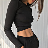 O Neck Long Sleeve Shirt Women Ribbed Sexy Cropped Tops Spring Black Casual Skinny Slim Basic Woman T Shirts White