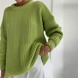 Women Solid Knitted Thickening Oversized Sweater Female Round Neck Long Sleeve Casual Loose Pullovers Top Autumn Winter