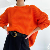 Women Solid Knitted Thickening Oversized Sweater Female Round Neck Long Sleeve Casual Loose Pullovers Top Autumn Winter