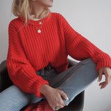 Women Solid Knitted Thickening Oversized Sweater Female Round Neck Long Sleeve Casual Loose Pullovers Top Autumn Winter