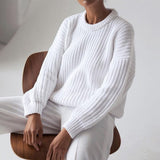 Women Solid Knitted Thickening Oversized Sweater Female Round Neck Long Sleeve Casual Loose Pullovers Top Autumn Winter