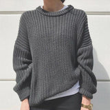 Women Solid Knitted Thickening Oversized Sweater Female Round Neck Long Sleeve Casual Loose Pullovers Top Autumn Winter