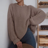 Women Solid Knitted Thickening Oversized Sweater Female Round Neck Long Sleeve Casual Loose Pullovers Top Autumn Winter