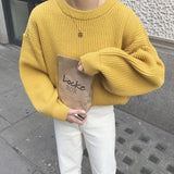 Women Solid Knitted Thickening Oversized Sweater Female Round Neck Long Sleeve Casual Loose Pullovers Top Autumn Winter