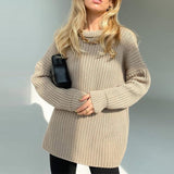 Women Solid Knitted Thickening Oversized Sweater Female Round Neck Long Sleeve Casual Loose Pullovers Top Autumn Winter