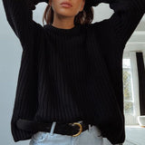 Women Solid Knitted Thickening Oversized Sweater Female Round Neck Long Sleeve Casual Loose Pullovers Top Autumn Winter